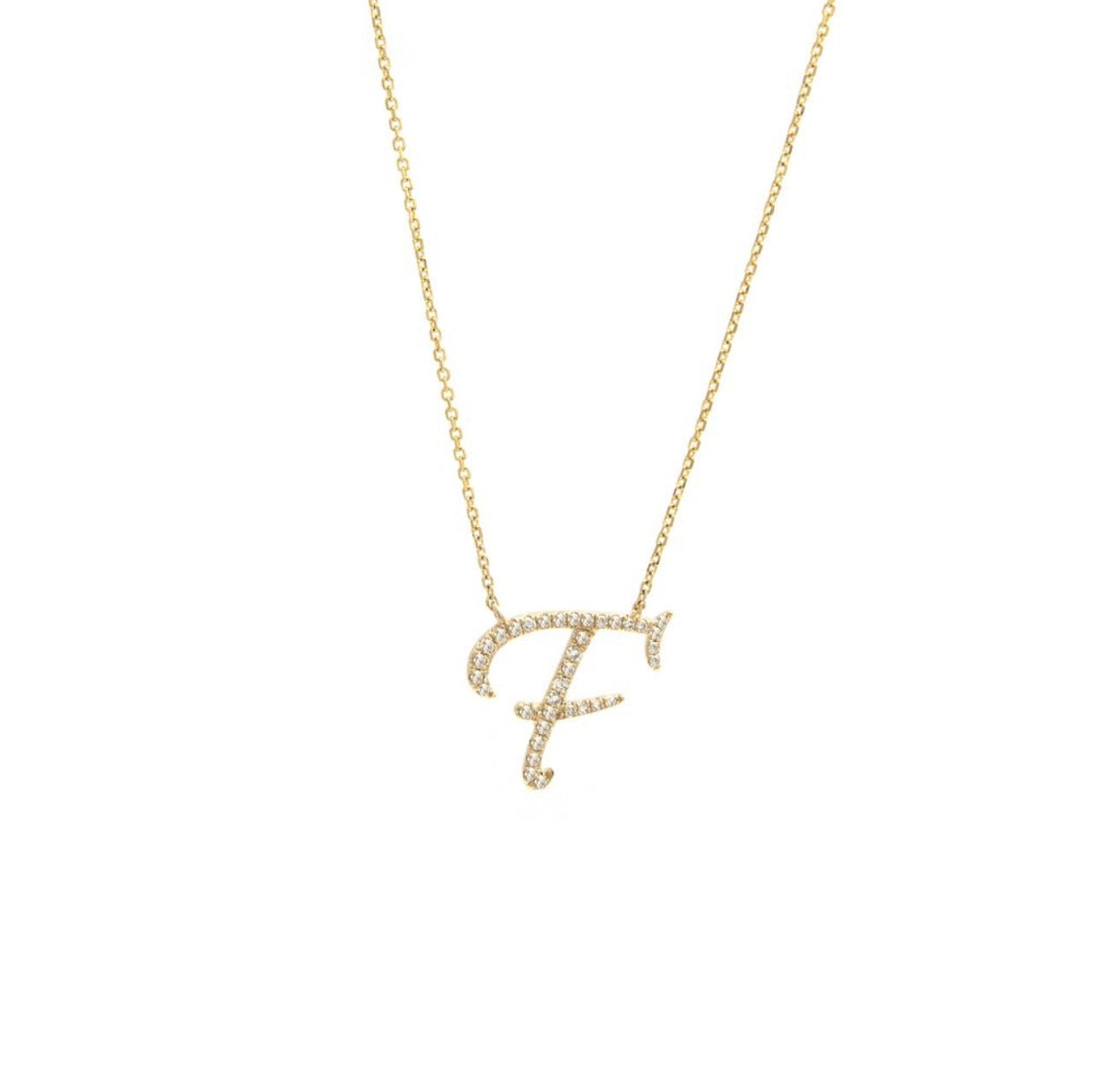 Script Initial Micro Pave Diamond Necklace