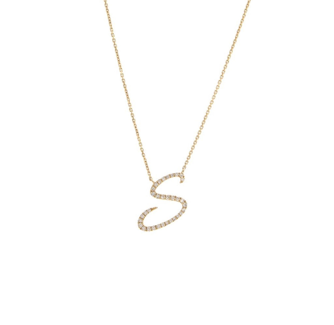 Script Initial Micro Pave Diamond Necklace