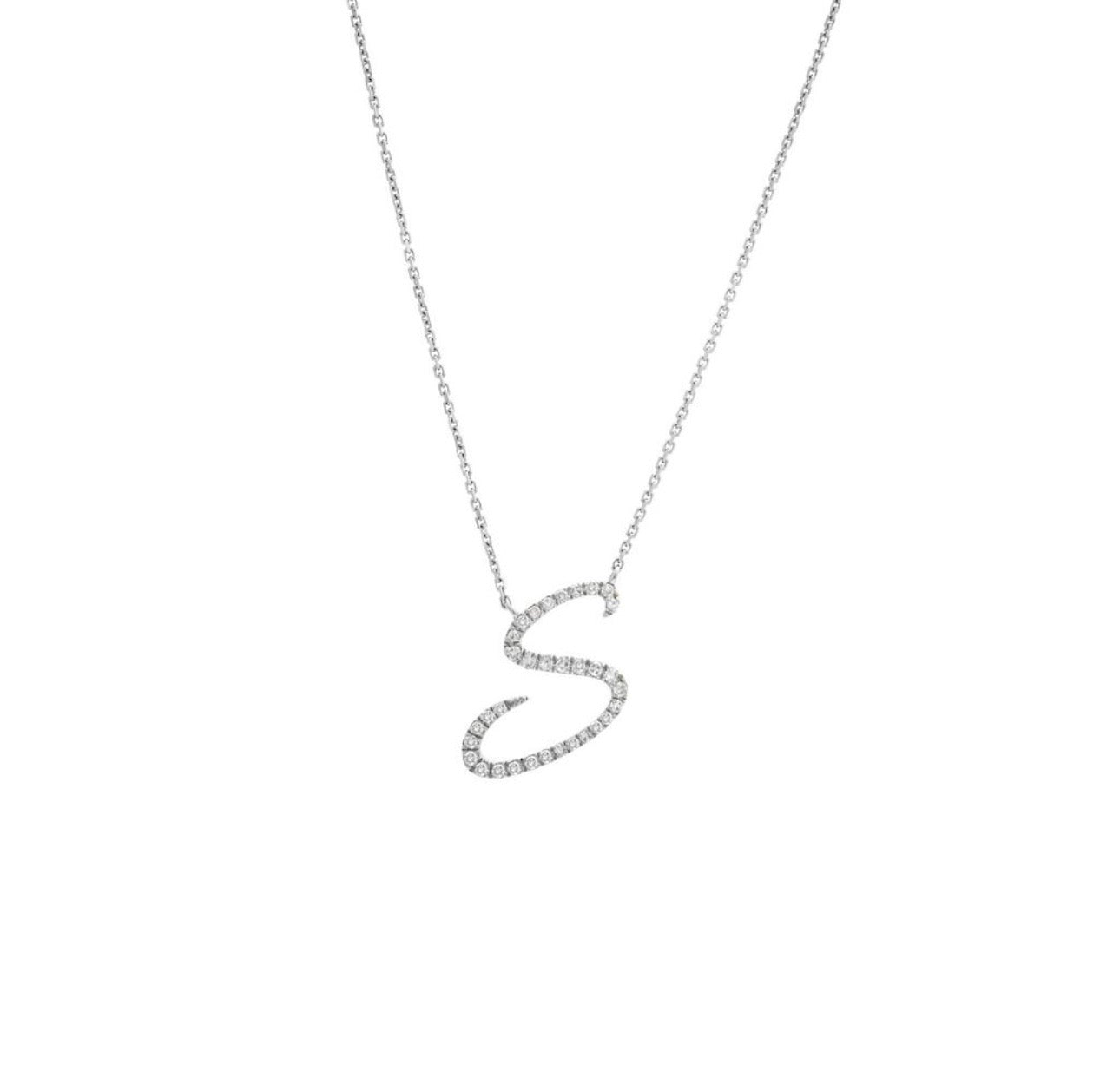 Script Initial Micro Pave Diamond Necklace