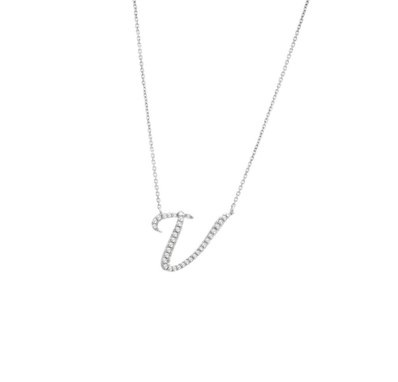 Script Initial Micro Pave Diamond Necklace