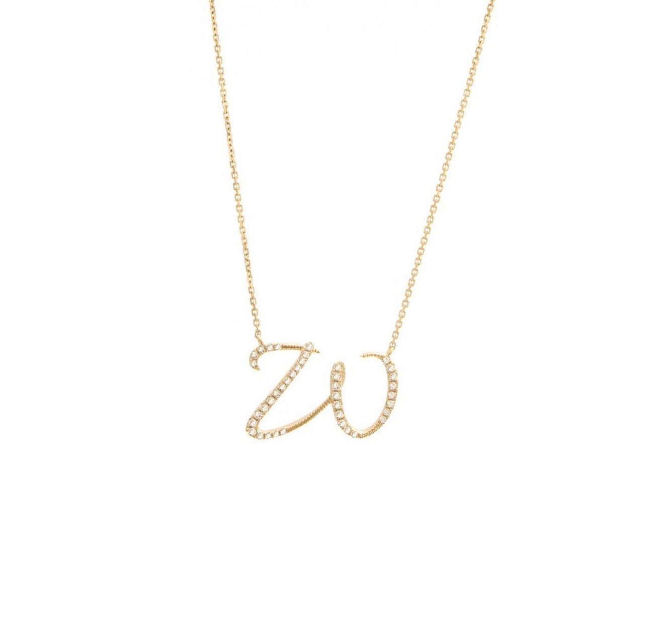 Script Initial Micro Pave Diamond Necklace