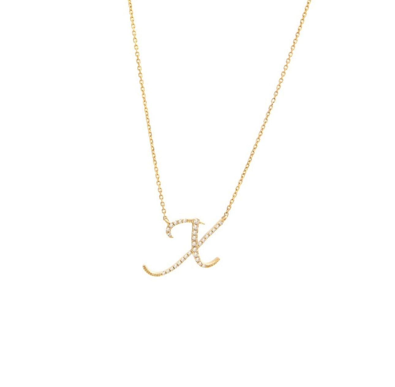 Script Initial Micro Pave Diamond Necklace