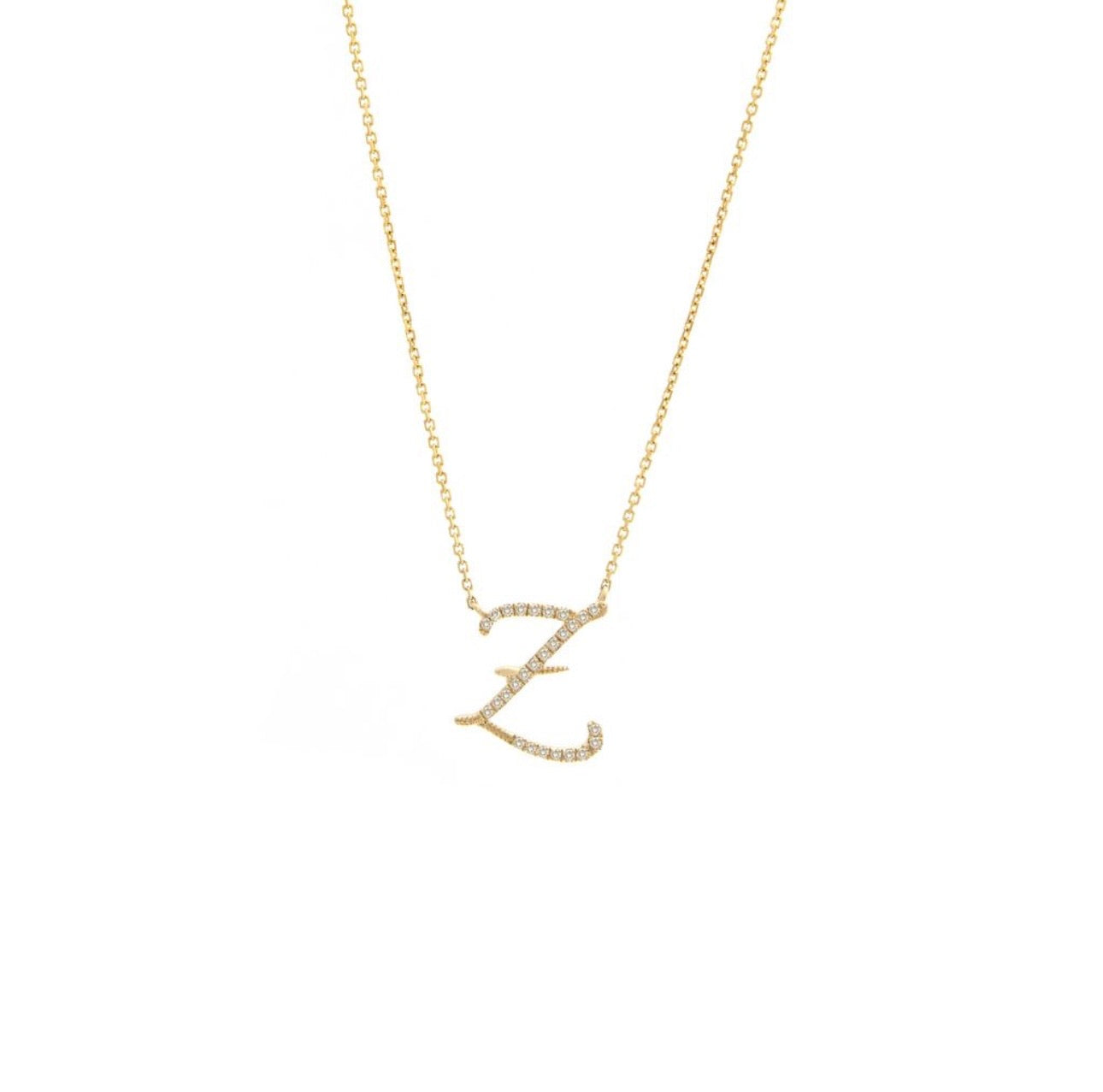 Script Initial Micro Pave Diamond Necklace