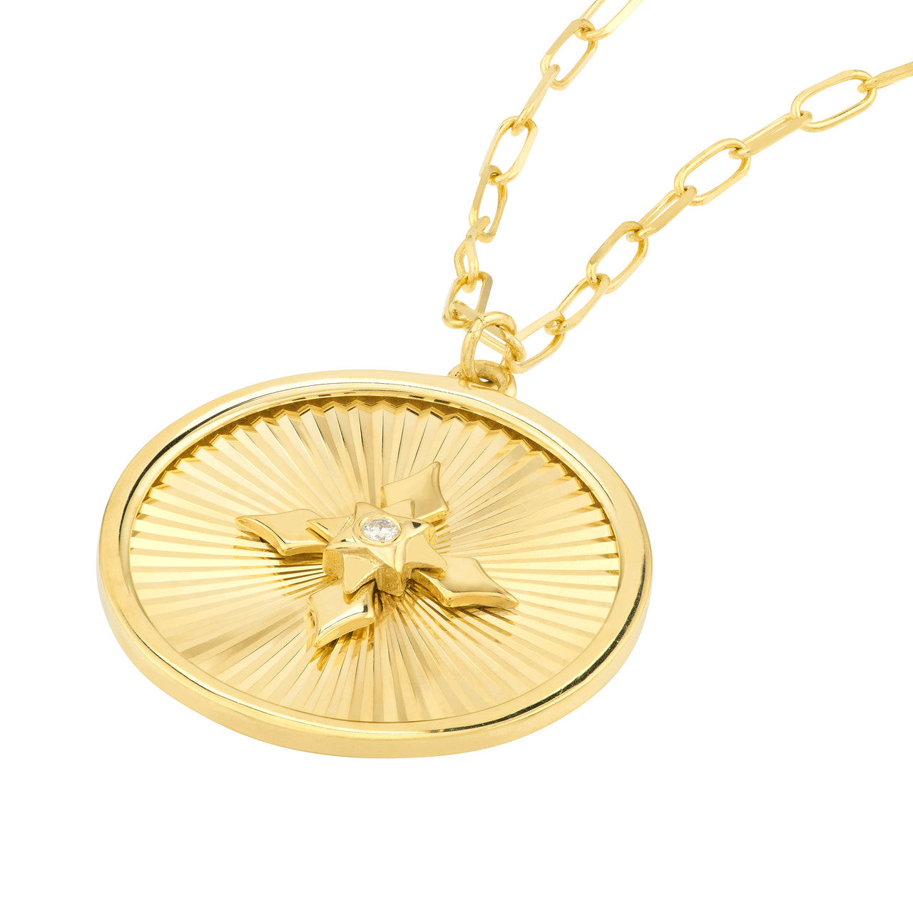 Cross Medallion Necklace with Diamond  - 14k Gold 